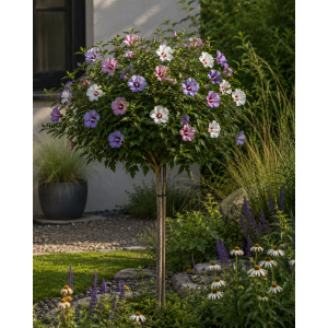 Ibištek sýrsky (Hibiscus syriacus) ´TRICOLOR´ – výška 100-120 cm, kont. C5L - NA KMIENKU 